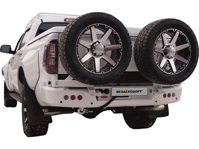Бампер силовой задний Toyota Tundra 2014-2019 c площадкой лебедки и двумя калитками запасных колес