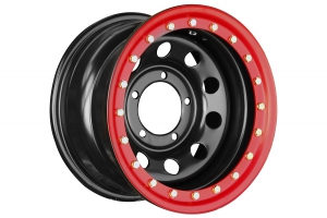 Диск УАЗ стальной черный 5x139,7 8xR15 d110 ET-24 с псевдо бедлоком (красный)