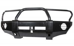 Накладка РИФ на передний бампер с квадратом под фаркоп и защитной дугой Mitsubishi L200 2005-2015 | Podgotoffka.Ru