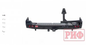 Бампер РИФ силовой задний Toyota Land Cruiser 100 с квадратом под фаркоп, калиткой, фонарями, подсве | Podgotoffka.Ru